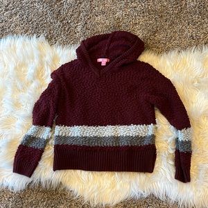 New sweater with hoodie.  Say what brand.
